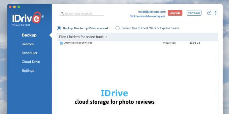 IDrive - cloud storage for photo reviews